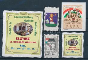 2011 2 db ELGYüSZ. VI. Országos Kiállítás Pápa levélzáró + 3 db klf pápai levélzáró