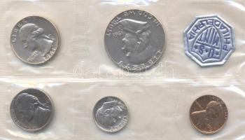 Amerikai Egyesült Államok 1961. 1c, 1D Ag, 5c, 1/4$ Ag, 1/2$ Ag "Frnaklin" laminált szett T:1 USA 1961. 1 cent, 1 Dime Ag, 5 cents, 1/4 Dollar Ag, 1/2 Dollar Ag "Franklin" Mint set C:Unc