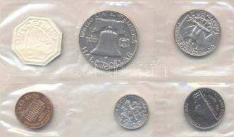 Amerikai Egyesült Államok 1961. 1c, 1D Ag, 5c, 1/4$ Ag, 1/2$ Ag "Frnaklin" laminált szett ...