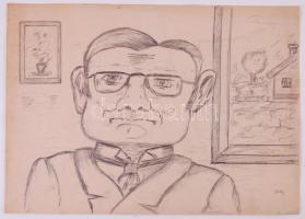 Kober jelzéssel: Szemüveges férfi. Ceruza, papír, 31×43 cm