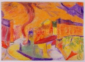 Gráber jelzéssel: Utca részlet. Pasztell, papír, 44×31 cm