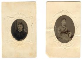 cca 1880 2 db ferrotípia papírkeretben. Hölgyek. /  2 Ferrotypia depicting women 6x10 cm