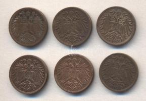 Ausztria 1895-1913. 2h (6xklf) közte jobb darabbal T:vegyes Austria 1895-1913. 2 Heller (6x) different dates C:Mixed