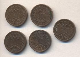 Ausztria 1896-1914. 2h (5xklf) T:vegyes Austria 1896-1914. 2 Heller (5x) different dates C:Mixed