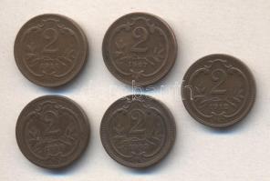 Ausztria 1896-1914. 2h (5xklf) T:vegyes
Austria 1896-1914. 2 Heller (5x) different dates C:Mixed