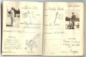 1909-1926 Privát napló, emlékkönyv hölgyismerősök fotójával, jegyekkel, képeslapokkal, emlékekkel