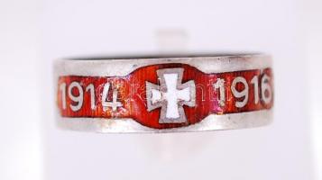 Első világháborús ezüst gyűrű "1914-1916" zománcozott felirattal, mérete: 60, Bruttó:3,2 g