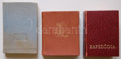 3db szépirodalmi témájú minikönyv: Petőfi Sándor válogatott versei; Rapszódia; Babits Mihály: Erato