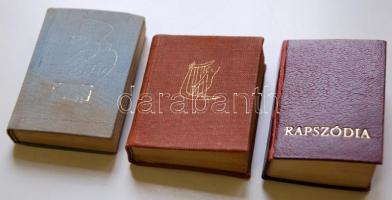 3db szépirodalmi témájú minikönyv: Petőfi Sándor válogatott versei; Rapszódia; Babits Mihály: Erato