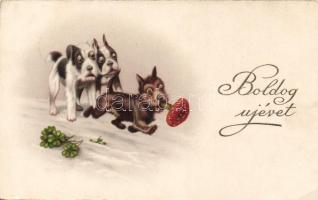 New Year, dogs, mushroom, litho (EK)