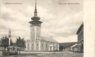 Mecenzéf main square, church