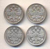 Oroszország 1906-1916. 15k Ag (4xklf) T:1-,2 Russia 1906-1916. 15 Kopeks Ag (4xdiff) C:AU,XF