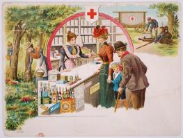 cca 1900 Voroskeresztes litho reklám / Red cross litho advertising 14x11 cm
