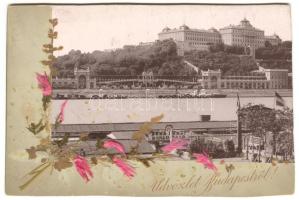 cca 1880 Budai vár fotó szárított virággal 17x12 cm