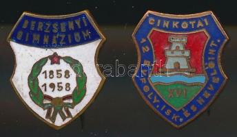 "Cinkotai 12. Évfoly. Isk. és Nevelőint." + "Berzsenyi Gimnázium 1858-1958" zománcozott iskolajelvény T:1,2