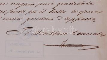 cca 1870 Olasz igazságügyi, kulturális minisztérium államtitkár által aláírt hivatalos levél / Itali...