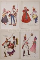 12 db művészlap képeslap-méretű nyomata, katonai humor és újévi, születésnapi üdvözlés téma, pinx. S...