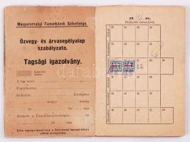 1941 Magyarországi Famunkások Szövetsége 3 db igazolvány tagsági bélyegekkel
