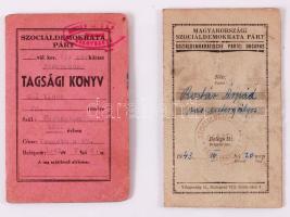 1943-1945 MSZDP 2 db igazolvány tagsági bélyegekkel