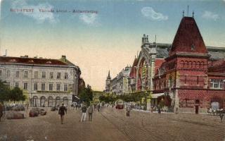 Budapest IX. Vámház körút, a Nagyvásárcsarnok és a Koszorúszalag Nyomda, kávéház, villamosok (gluemark)