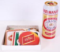 130 db sörcímke, 8 söralátét, Albert Flóriános sörösdoboz