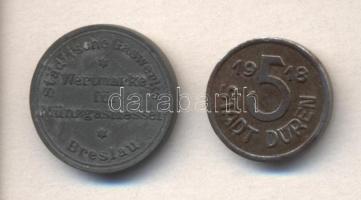 Német Államok / Breslau 1921. Fővárosi Gázművek zseton + Düren 1918. 5pf szükségpénz T:2-
German Sta...