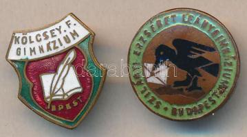 "Szilágyi Erzsébet Leánygimnázium Budapest" + "Kölcsey Ferenc Gimnázium Budapest" zománcozott iskolajelvények T:2