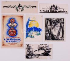 Bozó Gyula (1913-2004): 6 db képeslap és egyéb terv. vegyes technika