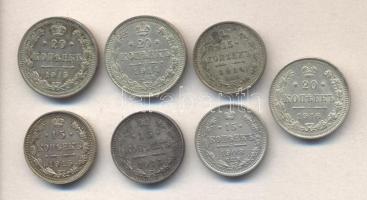 Oroszország 1908-1916. 15k Ag (4x) + 20k Ag (3x) T:vegyes
Russia 1908-1916. 15 Kopeks Ag (4x) + 20 K...