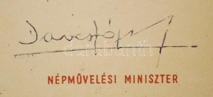 Bozó Gyula grafikusművész A Szocialista kultúráért jelvény adományozó oklevél Darvas József népművel...