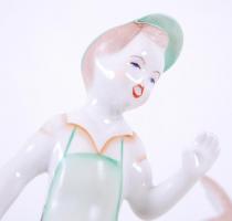 Aquincumi kisfiú és nyuszi, kézzel festett, jelzett, hibátlan, m:14 cm, h:9 cm