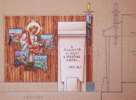 Bozó Gyula (1913-2004): Templombelső terv 2 db. Jelzett. 31x24 cm