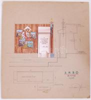 Bozó Gyula (1913-2004): Templombelső terv 2 db. Jelzett. 31x24 cm