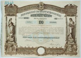 1906. Pesti Hazai Első Takarékpénztár-Egyesület Nyeremény-kötvénye 100K-ról