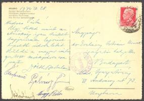 1940 A magyar válogatott kerékpárcsapat tagjainak aláírása képeslapon: Éles Ferenc, Pelvássy Ferenc, Nótás Károly, Nagy Béla