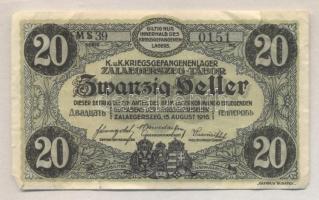 Zalaegerszeg/hadifogolytábor 1916. augusztus 15. 20f "MS" jelzéssel T:II-(kis szakadások)