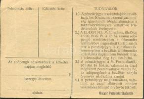 1946. 1.000.000AP nem kamatozó Pénztárjegy "Másra Át Nem Ruházható" T:II-(kis beszakadás)