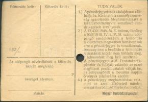 1946. 100.000AP nem kamatozó Pénztárjegy "Másra Át Nem Ruházható" lyukasztva T:II