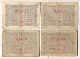 1848. 5Ft "Kossuth bankó" piros (4x) kétféle T:III,III-