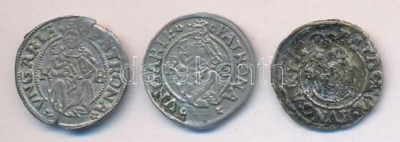 1513. Denár Ag "II. Ulászló" (0.55g) T:2 Huszár 811., Unger I 646.c. 1525KB Denár Ag "II. Lajos" (0.59) T:2 rep. Huszár 841.,Unger I.: 673.o.  1627K-B Denár Ag "II. Ferdinánd" (0.36g) T:3 Huszár 1204., Unger II 917.a