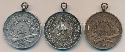 ~1970. 3db Önkéntes Tűzoltó szolgálati érdemérem 5, 10 és 15 év után szalag nélkül T:2