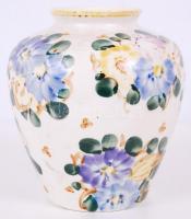 Fischer Emil váza, kézzel festett, jelzett, hibátlan, kopott, m:16 cm, d:16 cm