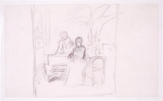 Munkácsy Mihály (1844-1900): Délutáni tea. Ceruza, papír, üvegezett keretben, 53×41cm (Dr. Végvári L...