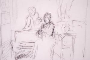 Munkácsy Mihály (1844-1900): Délutáni tea. Ceruza, papír, üvegezett keretben, 53×41cm (Dr. Végvári L...