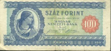 1946. 100Ft vízjeles papír, felfelé tolódott nyomattal T:III,III-