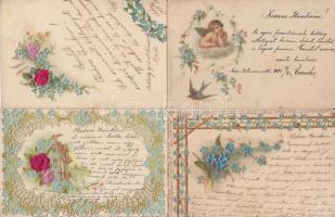 10 db 1905 előtti motívumlap, mind litho, selyemberakásosokkal és dombornyomottakkal