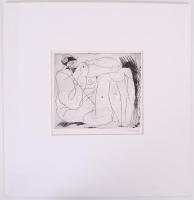 Hincz Gyula (1904-1986): Pihenő. Rézkarc, papír, jelzett, paszpartuzva, 32,5x31,5cm