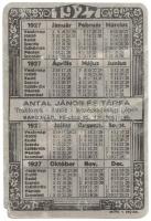 1927 Kaposvár Antal János traktor kereskedő fém kártyanaptár hátoldalán Korona-Pengő átváltási táblázattal