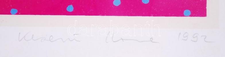 Keserü Ilona (1933): Szimultán. Szitanyomat, 13/100, jelzett, üvegezett keretben, 63x52cm