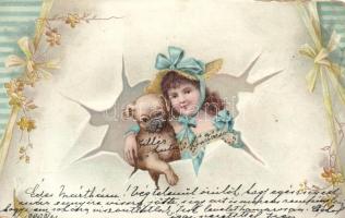 Girl with dog, litho (fa)